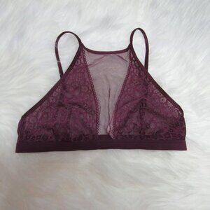 PINK Burgundy Lace High Neck Bralette